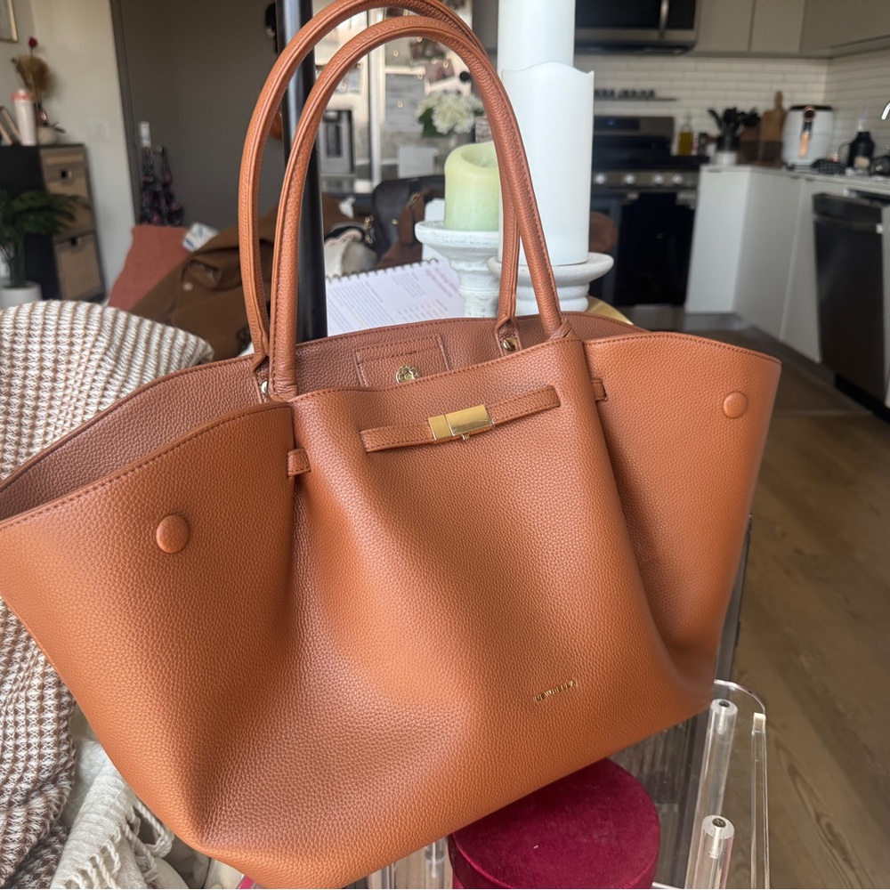 Brown Leather Tote Bag with Gold Hardware - Women Bags